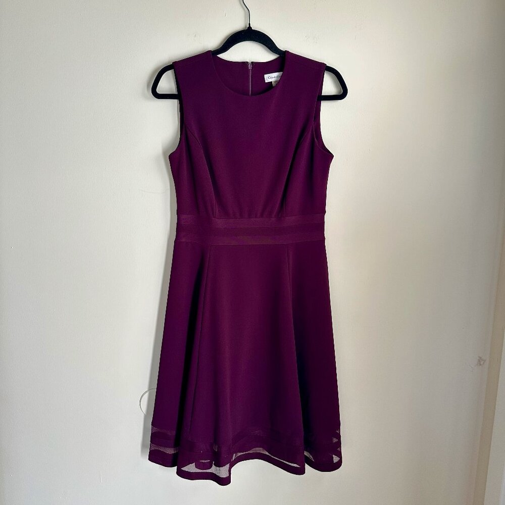 CALVIN KLEIN Purple Illusion-Trim Fit & Flare Dress Size 6